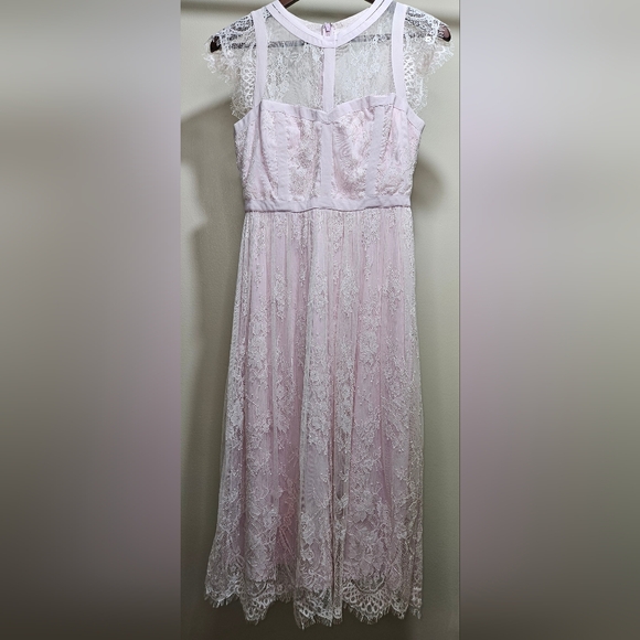 Parker Tesoro Dress LIght Pink Lace Midi Size 4 - Picture 2 of 7